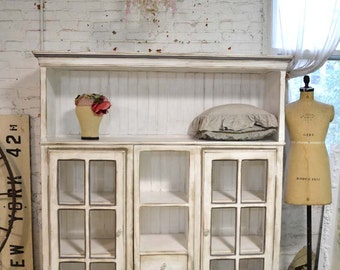 Painted Cottage Chic Shabby Cape Cod Farmhouse Cabinet
