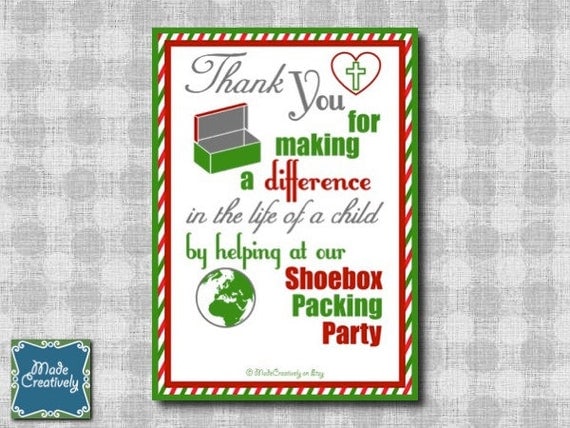 Digital Shoebox Packing Party Thank You