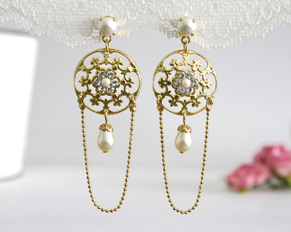 Long bridal earrings Bridal dangle earrings Dangle bridal