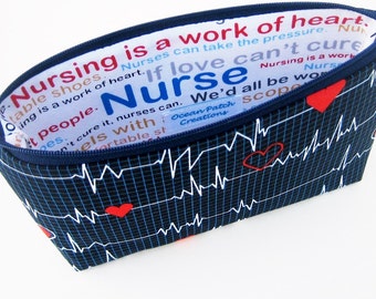 Nurse Cosmetic Zipper Pouch, Make Up Bag, Calling All Nurses, EKG Heart Monitor