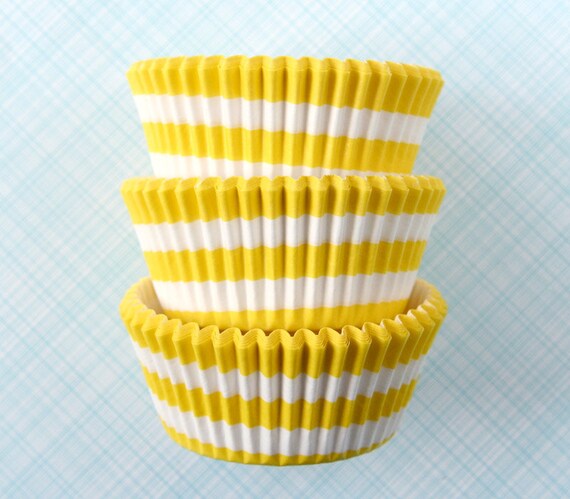 50 Yellow Stripe Cupcake Liners / Rugby Stripe Baking Cups Il_570xn