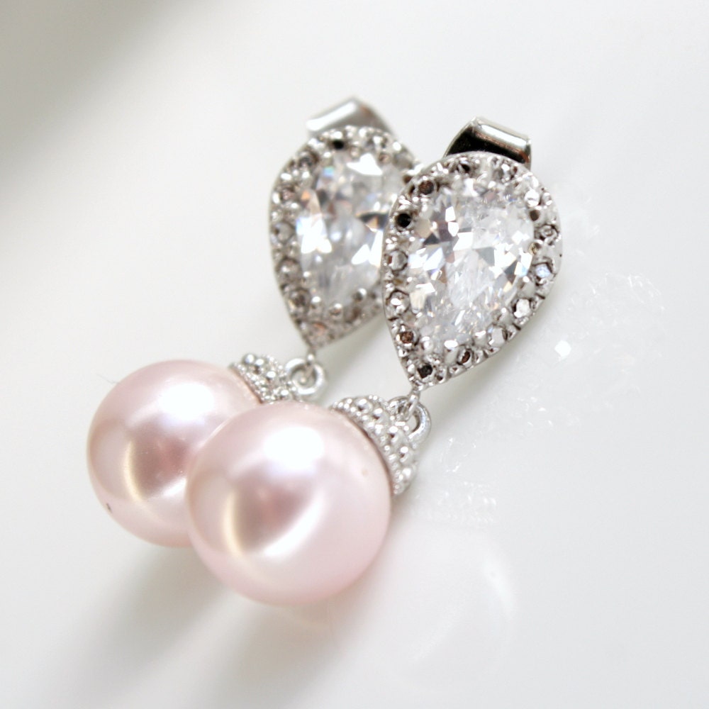 Blush Pink Wedding Pearl Earrings Crystal Pearl By Poetryjewelry 0620