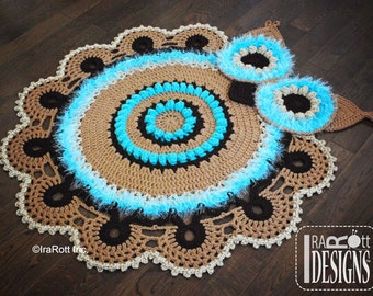 CROCHET PATTERN Retro Owl Rug or Doily Rug Nursery Mat Carpet PDF Crochet Pattern with Instant Download