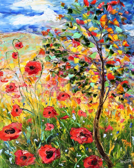 Fine art Print - Provence Poppies - from oil painting by Karen Tarlton impressionistic palette knife fine art