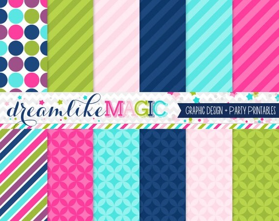 Bright Navy Bunch Digital Paper Pack for Personal or Commercial Use Il_570xn
