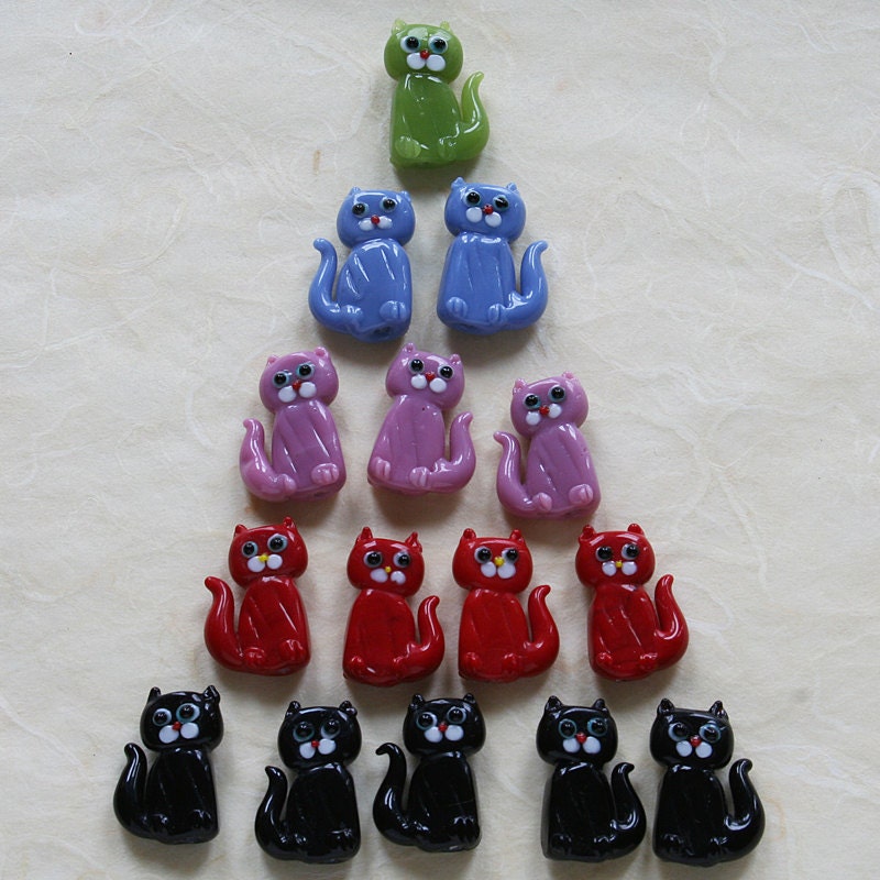 Cute Glass Cat Beads Animal Beads Pet Craft by funkyprettybeads