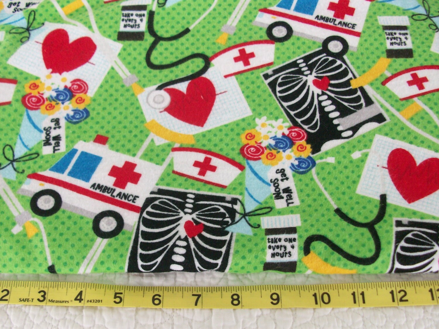 Nurses Flannel Design Flannel Cotton Fabric 1/2 Yard
