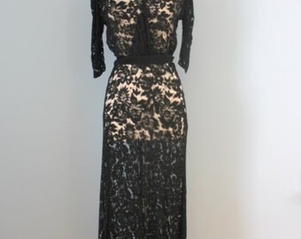 1930s BLACK LACE dress / 30s sheer lace gown