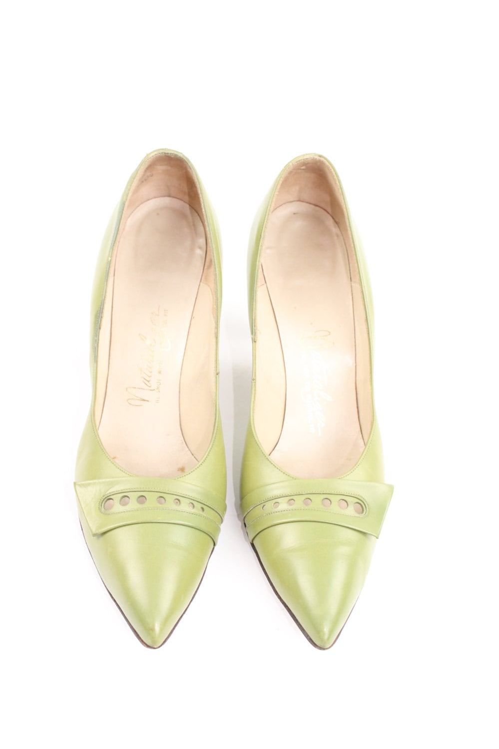 50s Pumps Heels Stilettos Olive Sage Green Leather Pointed