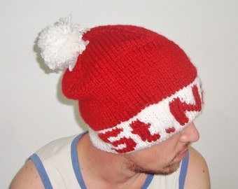 St. Nick personalized santa hat Christmas Santa Hat, Adult Santa Hat, personalised gift for mens gifts for him, Red White Knit