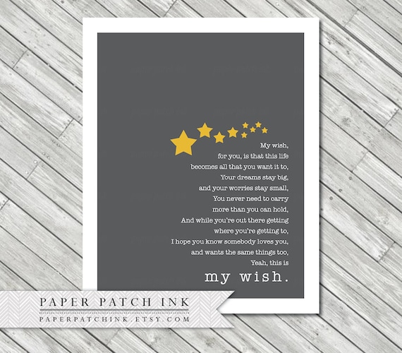 Items similar to My Wish Lyrics with Stars - Printable 8x10 - Nursery ...