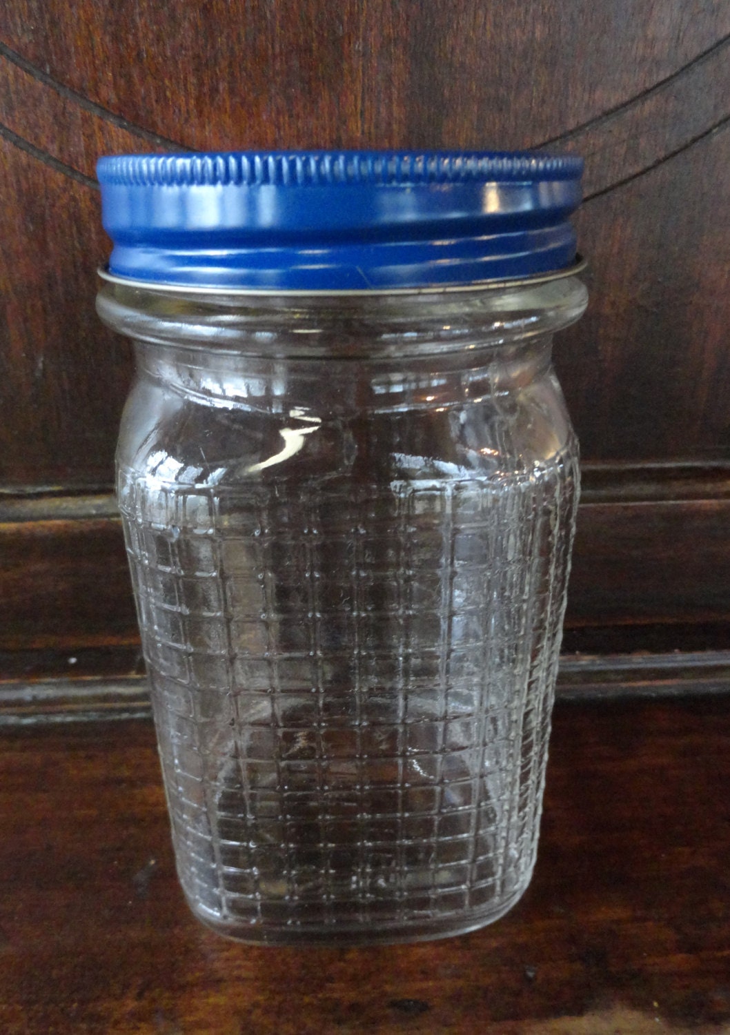 JFG Peanut Butter Jar Square Jar with Metal Lid Grid Pattern