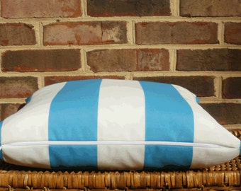 SALE ~ Turquoise and White Cabana Stripe Outdoor Decorative 18 X 18 inch Accent Throw Pillow Cover