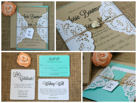 Rustic Elegance Burlap & Doily Lace Wedding Invitation Suite