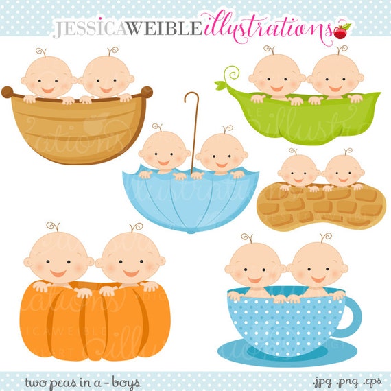Twin Boy Baby in A Cute Digital Clipart Twins in Peapod