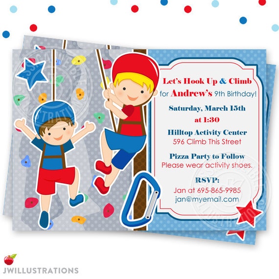 Boys Rock Wall Climbing Theme - Printable Invitation- Custom 4x6 or 5x7 Party Invitation- Rock Wall Climbing Party Printable Invite Il_570xn
