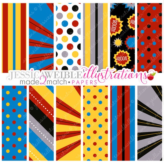 Super Hero Boys Cute Digital Papers for Card Design, Scrapbooking, and Web Design, Superhero Digital Backgrounds Il_570xn