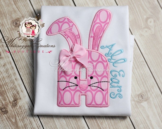 Easter Girly Bunny Alpha Appliqued Shirt - Custom Initial with Bunny Personalized shirt - Toddler Girls Easter Shirt