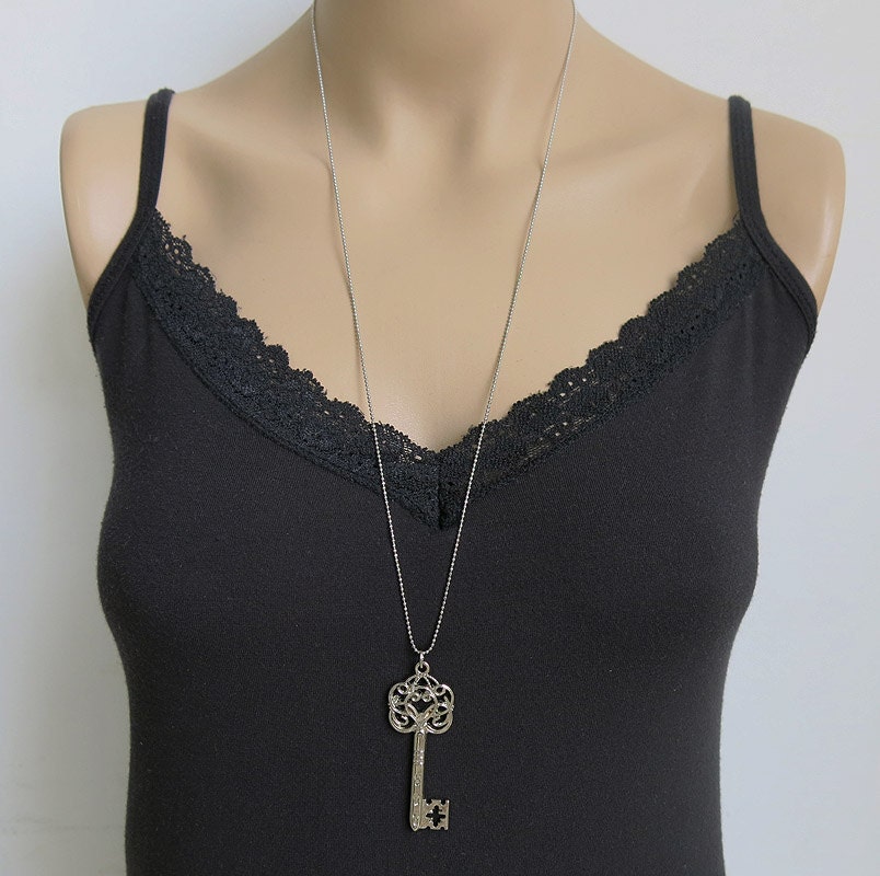 key necklace silver necklace silver long necklace by sohocraft