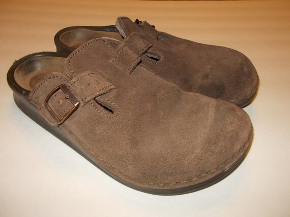 Birkenstock Size 41 Brown Leather Slip On Clogs Ladies Size 10 Mens Size 8