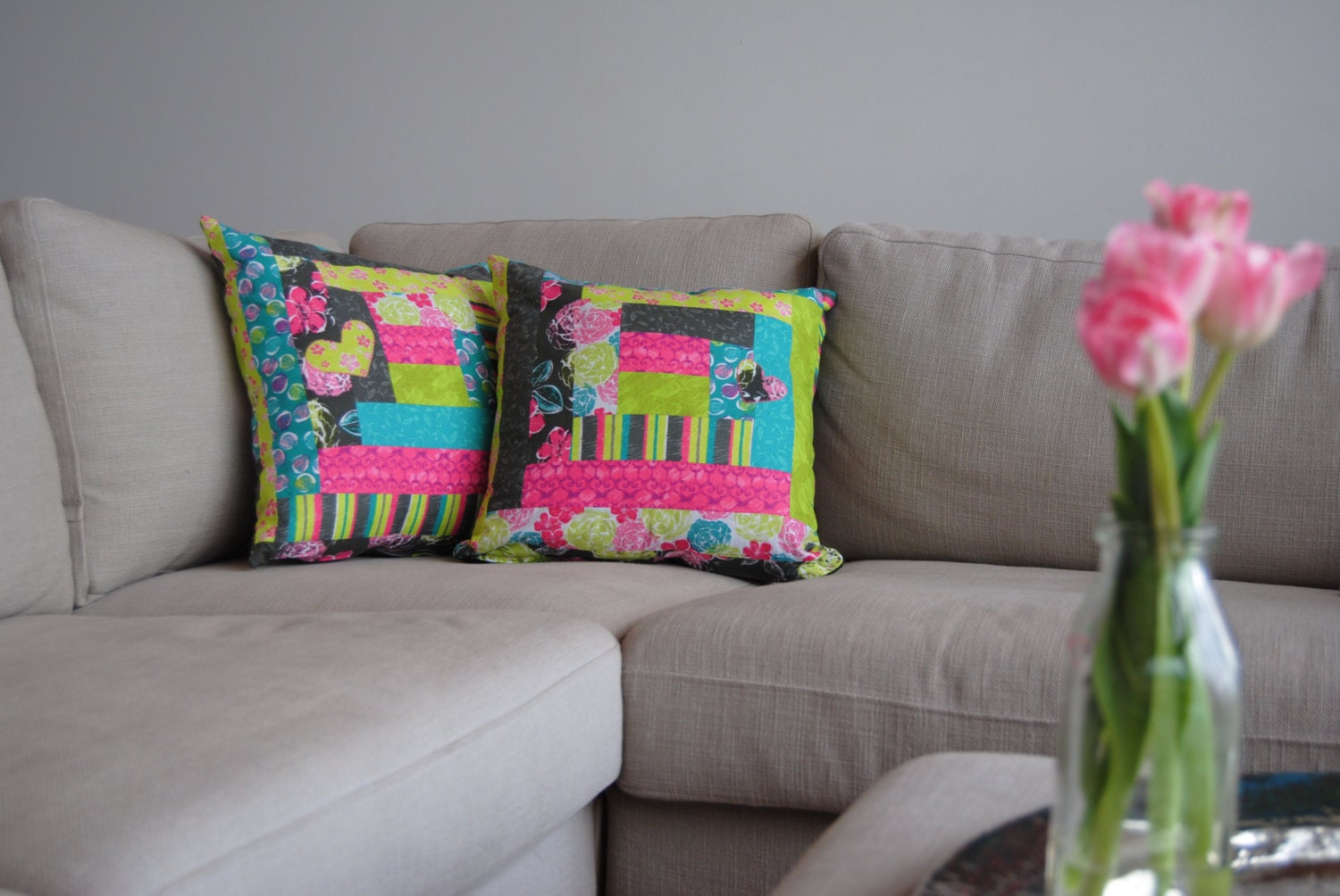 Decorative Pillow Set patchwork pillow cases bright by iheartewe