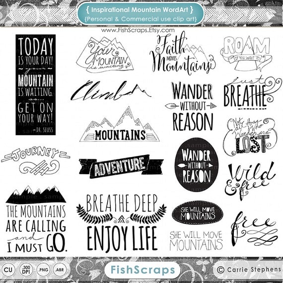 Mountain Word Art & Inspirational Quote Clip Art, Scrapbooking Titles ...