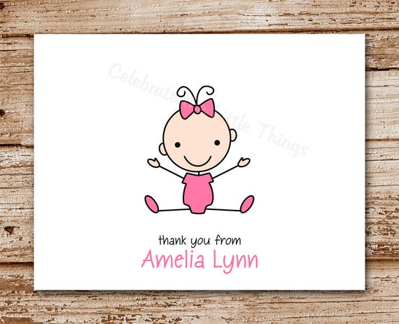 Set of 8 Baby Girl Thank You Cards | Personalized Stationery | Note Cards, Notecards | Stick Baby, Kids Il_570xn