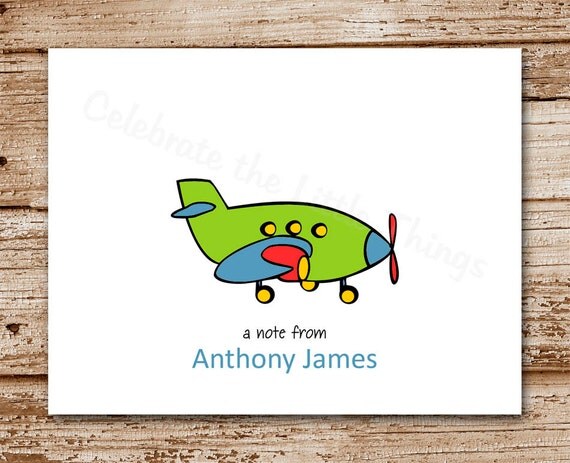Set of 8 Airplane Note Cards, Notecards - Personalized Stationery - Thank You - Plane, Aviator - Blank Cards - Folded Note Cards Il_570xn