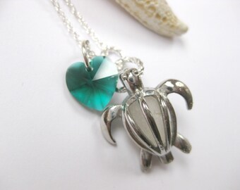 Birthstone Sea Turtle Pendant - Sea Turtle Jewelry Seaglass locket Sea Glass Jewelry Beach Glass Jewelry Handmade, Custom Jewelry