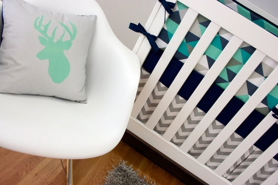 Mint and Navy Crib Bedding Nursery Crib set Custom Baby