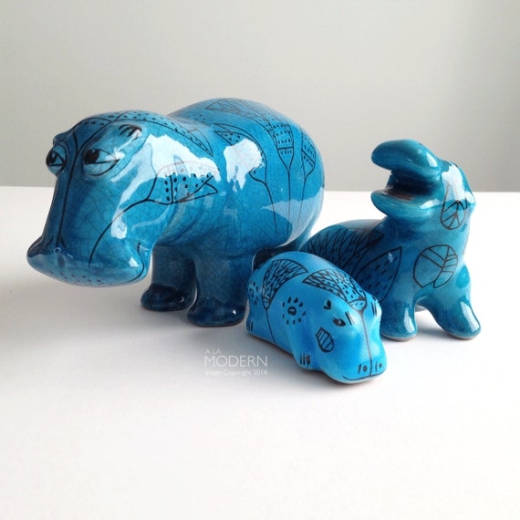 3 Metropolitan Museum William Blue Hippo Ceramic
