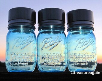 3 Collector Ball Solar Mason Jars New 100th Anniversary, Outdoor Garden Mason Jar Solar Light Lanterns Blue Pint Jar Heritage Collection
