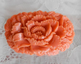 1930's Tangerine Celluloid Floral PIn