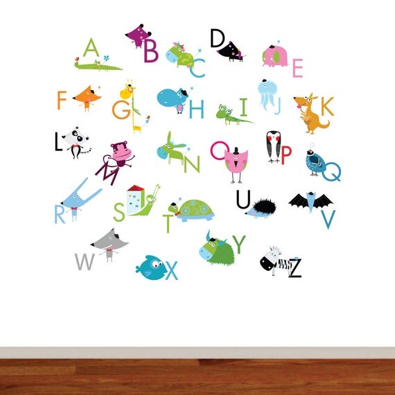 Alphabet Vinyl Wall Decal Letters with Animals Decal Set