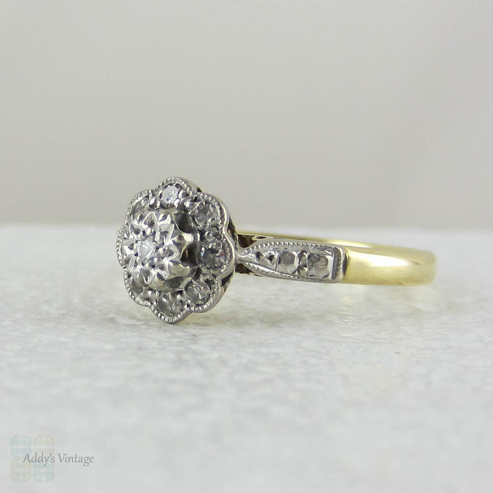 Art Deco Diamond Daisy Engagement Ring. Flower Shaped Diamond