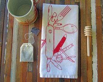 Cloth Napkins - Screen Printed Cloth Napkins - Eco Friendly Dinner Napkins - Pocket Knife - Table Setting - Camping - Cotton Cloth Napkins