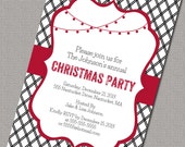 Holiday Party Invitations, Christmas Party invitations, Christmas Holiday Invite, Black and White and Red Lattice, Digital File (551) Il_170x135