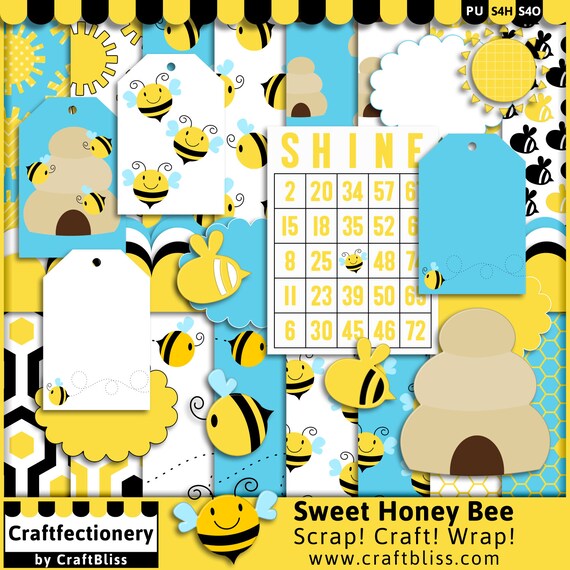 50% Sale! Digital Papers Digital Clip Art Bee Clipart Digital Scrapbook Kit Baby Bee Shower Bumble Bee Clipart Bee Clipart Gift Wrap Tags Il_570xn