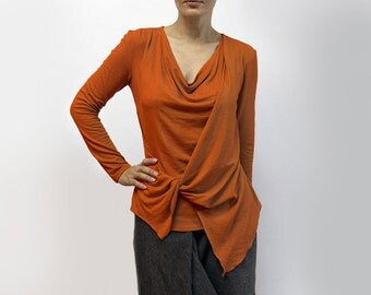 blouse,orange blouse,asymmetric blouse,knitted blouse,long sleeves,original blouse,rust blouse,autumn blouse,suit,orange top Model B 55