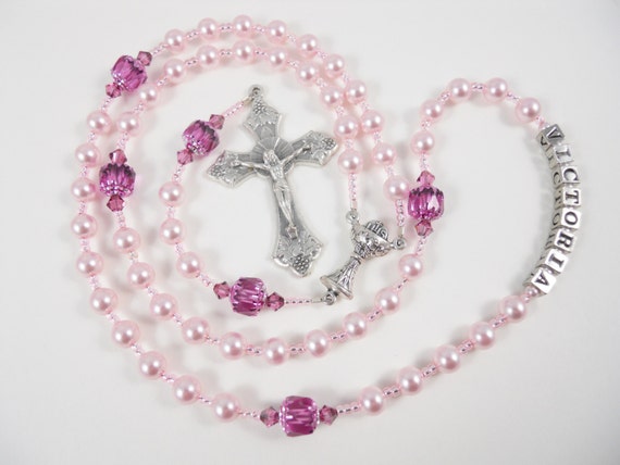 Personalized Rosary in Swarovski Pearl by RosaryGardenCathy