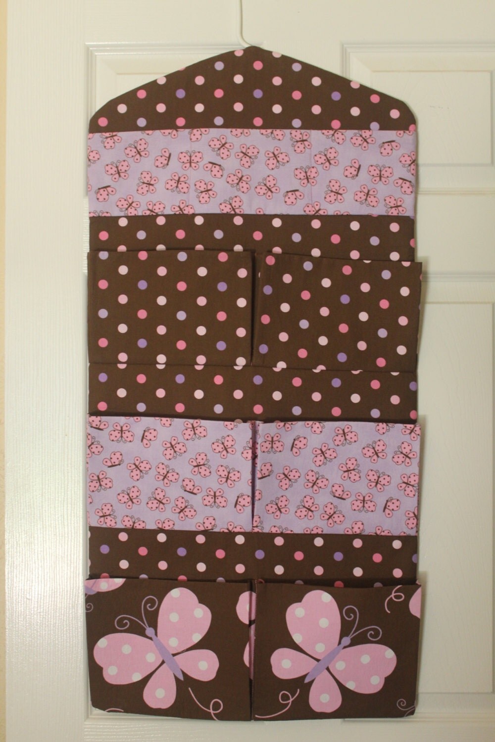 Hanging Pocket Organizer Fabric Wall Decor Brown Pink Lilac