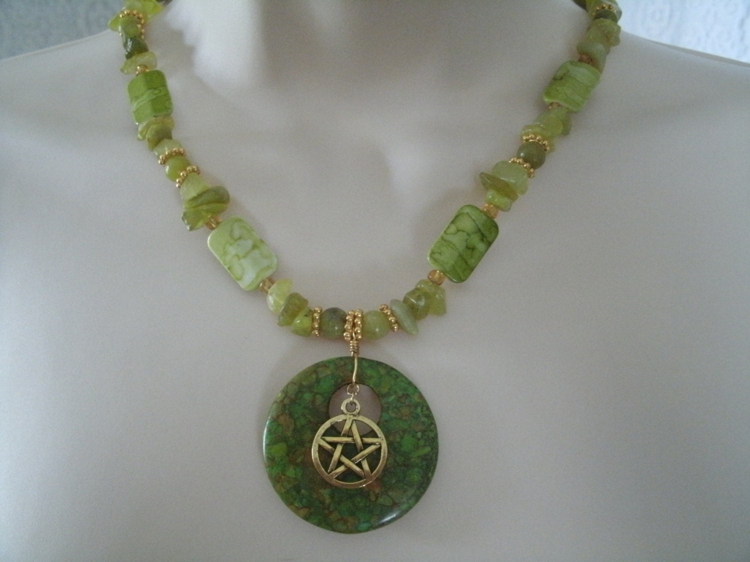 Green Witch Pentacle Necklace wiccan jewelry pagan jewelry