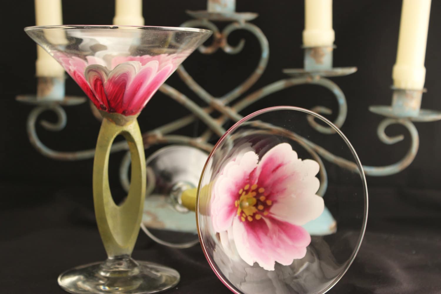 Hand Painted Martini Glasses set of 2 Wedding Drinkware