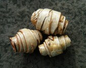 Three rustic wood beads hand rolled out of white birch bark, jewelry making supplies