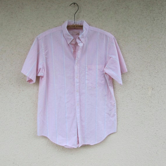 Men's Pink Striped Short Sleeve Button-Up Vintage by JennyandPearl