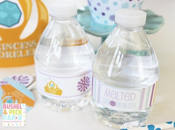 Snow #Princess Crown & Melted Snowman Bottle Labels Il_570xn