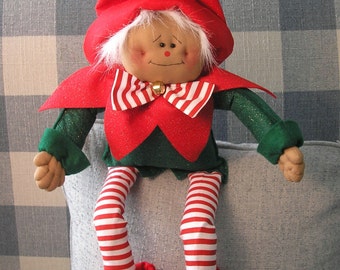 PDF E-Pattern Christmas Elf Santa's Helper Primitive Raggedy Holiday Doll Folk Art Handmade Sewing Craft