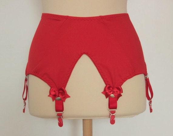 Red Lycra Suspender belt Deep Style Plain Wide by CocosRetroCloset