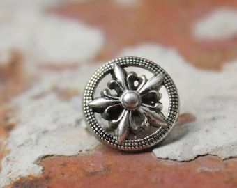 Metal Buttons - Fleur-De-Lis Star Metal Buttons , Retro Silver Color , Openwork , Shank , 0.47 inch , 10 pcs