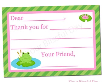 PRINTABLE Girl Frog Fill-in-the-Blank Thank You Cards #530